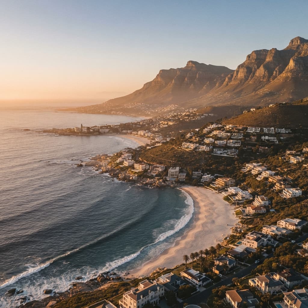 Camps Bay and the Twelve Apostles from above at golden hour